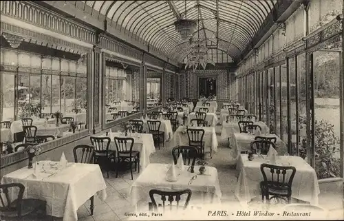 Ak Paris VIII., Hotel Windsor, Restaurant