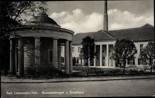 Ak Bad Liebenstein im Thüringer Wald, Brunnentempel und Badehaus