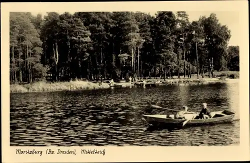Ak Moritzburg in Sachsen, Mittelteich, Bootspartie