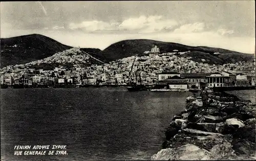 Ak Syros Griechenland, Gesamtansicht, Blick auf die Insel