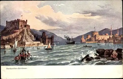 Künstler Ak Perlberg, F., Türkei, Dardanellen-Schlösser, Festung Kilitbahir