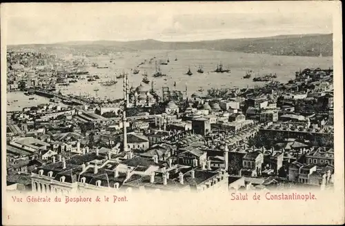 Ak Konstantinopel Istanbul Türkei, Gesamtansicht, Bosporus, Brücke