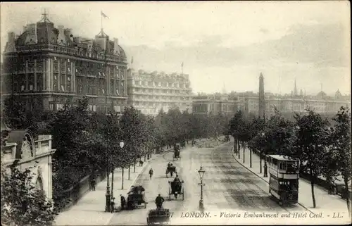 Ak London City England, Victoria Embankment, Hotel Cecil