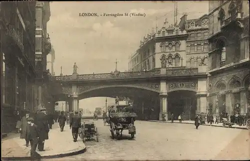 Ak London City England, Farringdin Street, Viaduc