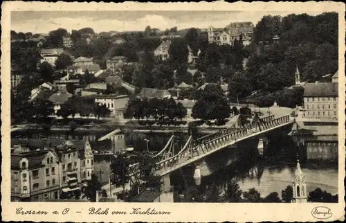 Ak Krosno Odrzańskie Crossen Oder Ostbrandenburg, Blick vom Kirchturm, Brücke