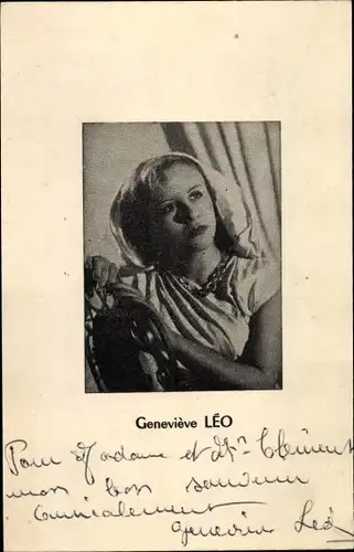 Ak Schauspielerin Geneviève Léo, Portrait, Autogramm