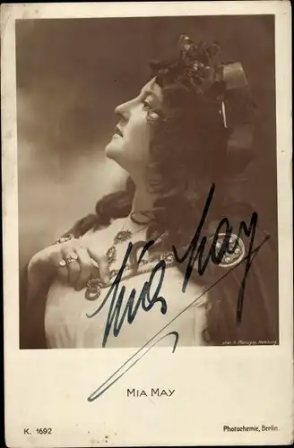 Ak Schauspielerin Mia May, Portrait, Profilansicht, Autogramm