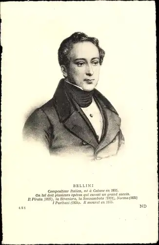 Ak Komponist Vincenzo Bellini, Portrait
