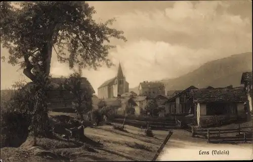 Ak Lens Kanton Wallis Schweiz, Dorfansicht