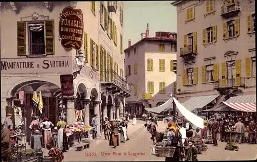 Ak Lugano Kanton Tessin Schweiz, une rue