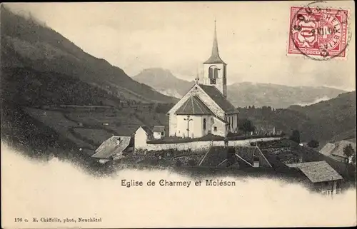 Ak Charmey Kt. Freiburg Schweiz, Église et Moléson