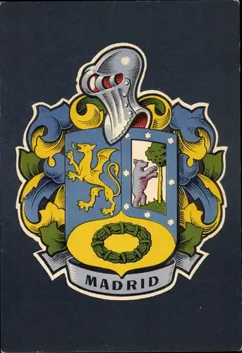 Wappen Ak Madrid Spanien, Sterne, Bär, Ritterhelm