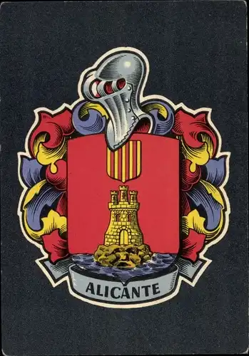 Wappen Ak Alicante Valencia Spanien, Ritterhelm, Turm