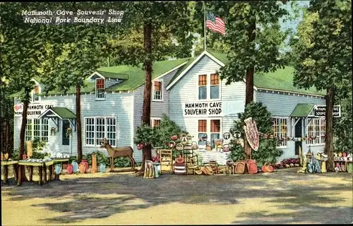 Ak Kentucky USA, Mammoth Cave Souvenir Shop, Nationalpark-Grenzlinie