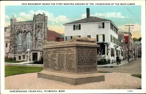 Ak Plymouth Massachusetts USA, Denkmal, Sacrophagus, Coles Hill