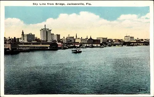 Ak Jacksonville Florida USA, Skyline von der Brücke