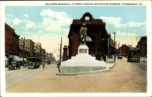 Ak Pittsburgh Pennsylvania USA, Soldiers Memorial an der Penn Avenue und Buttler Street