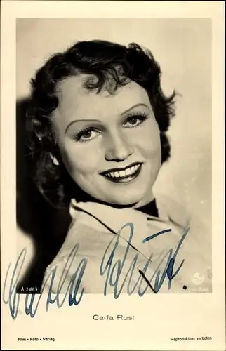 Ak Schauspielerin Carla Rust, Portrait, Autogramm