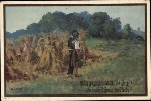 Lied Künstler Ak Jung, Es dunkelt schon in der Heide, Getreidefeld