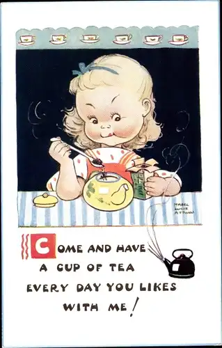 Künstler Ak Attwell, Mabel Lucy, Mädchen bereitet Tee zu
