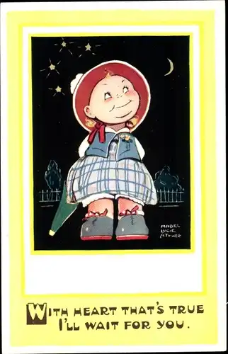 Künstler Ak Attwell, Mabel Lucy, Mädchen schaut in den Sternenhimmel