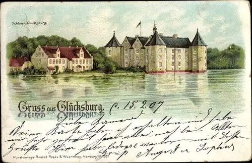 Litho Glücksburg in Schleswig Holstein, Schloss