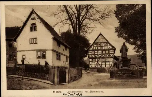 Ak Möhra Moorgrund, Lutherdenkmal, Stammhaus, Fachwerkhaus