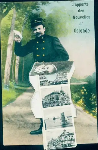 Leporello Ak Oostende Ostende Westflandern, Postbote, Stadtansichten
