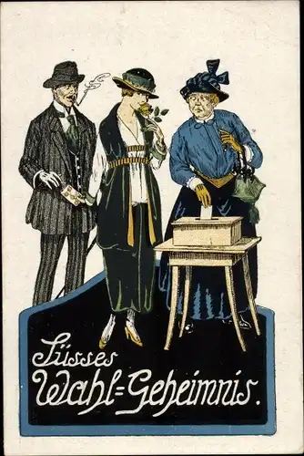 Ak Süßes Wahl-Geheimnis, Frau steckt Mann einen Liebesbrief zu, Wahlurne