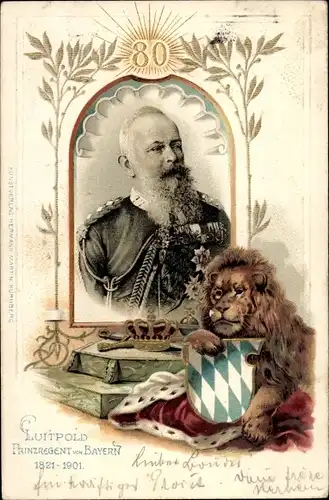 Präge Wappen Litho Prinzregent Luitpold von Bayern, Löwe