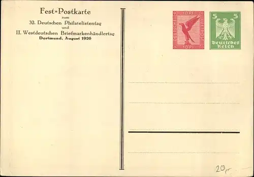 Ganzsachen Ak Dortmund im Ruhrgebiet, Postwertzeichenausstellung 1926
