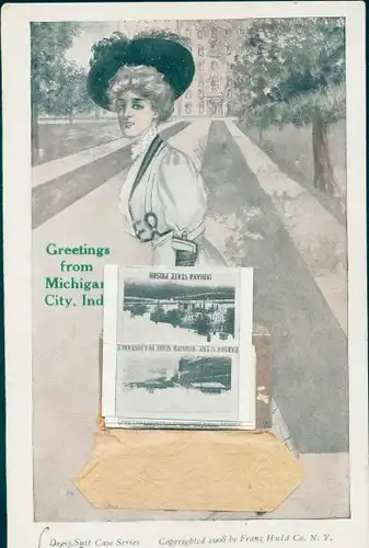 Leporello Ak Michigan City USA, High School, Washington Park, Indiana State Prison