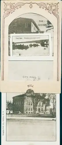 Leporello Ak Maine USA, Rathaus, Die Bucht, Messalonskee Lake, Die Kaskade