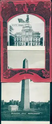 Leporello Ak Boston Massachusetts USA, Bunker Hill Monument, State House, Trinity Church