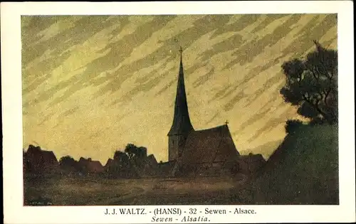 Künstler Ak Hansi / Jean Jacques Waltz, Sewen Elsaß Haut Rhin, Église