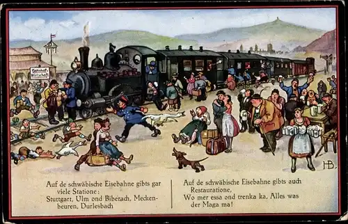 Künstler Lied Ak Boettcher, Hans, Auf de schwäbische Eisebahne, Serie 245