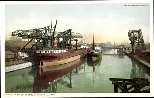 Ak Cleveland Ohio USA, Flussszene