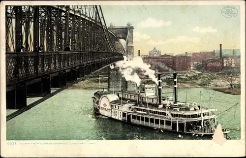 Ak Cincinnati Ohio USA, Blick von der Hängebrücke