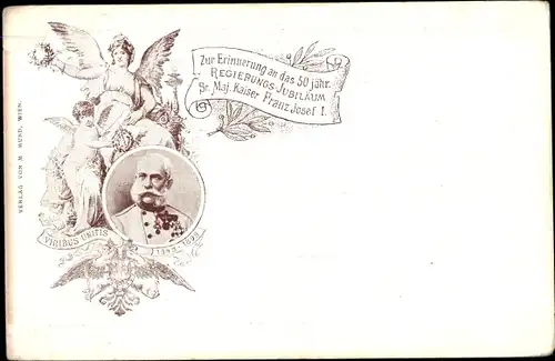 Ak Kaiser Franz Joseph I., Portrait, 50 jähriges Regierungs-Jubiläum, Engel