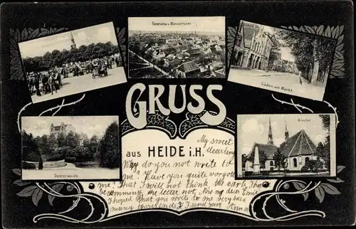 Ak Heide in Holstein, Stadtansichten, Kirche, Panorama, Marktplatz, Osterweide