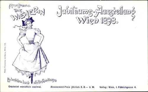 Litho Wien, Jubiläums-Ausstellung 1898, Mode Journal Die Wienerin, Reklame