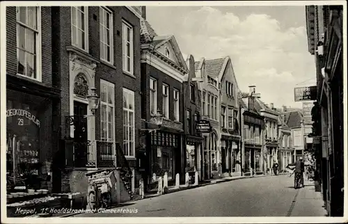 Ak Meppel Drenthe Niederlande, 1. Hoofdstraat, Rathaus