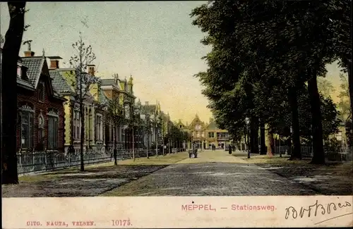 Ak Meppel Drenthe Niederlande, Stationsweg