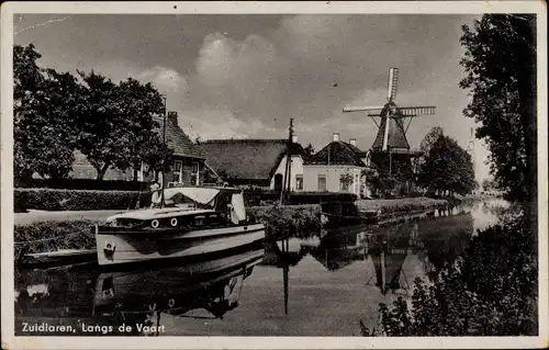 Ak Zuidlaren Drenthe Niederlande, Entlang der Vaart, Mühle