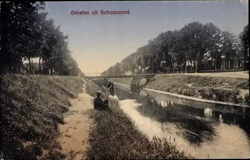 Ak Schoonoord Drenthe Niederlande, Kanal, Brücke