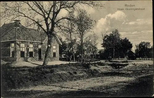 Ak Roden Drenthe Niederlande, Hoek Groningerstraat