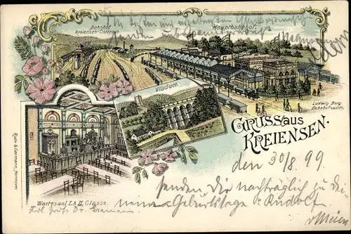 Litho Kreiensen Einbeck, Bahnhofswirtschaft, Viadukt, Bahnhof, Gleisseite