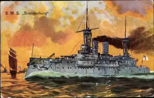 Künstler Ak Deutsches Kriegsschiff, SMS Brandenburg, Panzerschiff