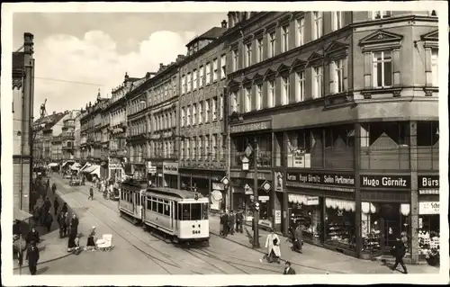 Ak Chemnitz in Sachsen, Straßenbahn in der Poststraße, Geschäft Hugo Görnitz