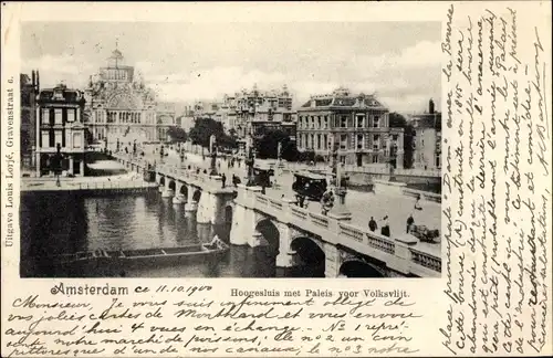 Ak Amsterdam Nordholland Niederlande, Hoogesluis met Paleis voor Volksvlijt, Brücke